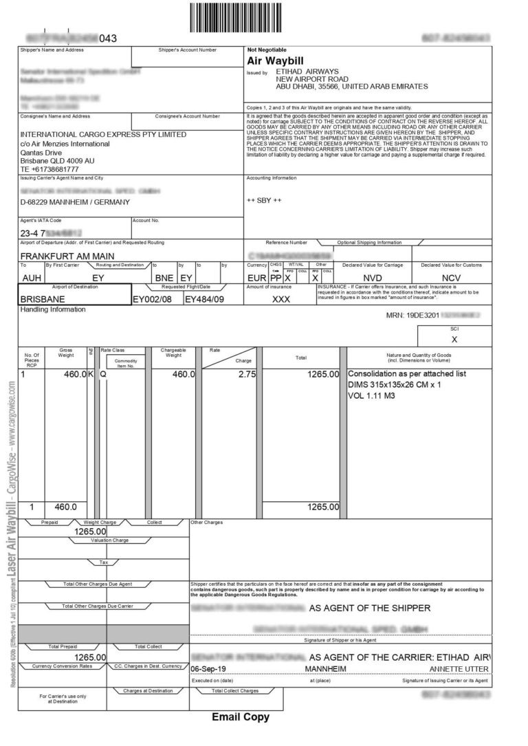 the consignee of the bill of lading contain