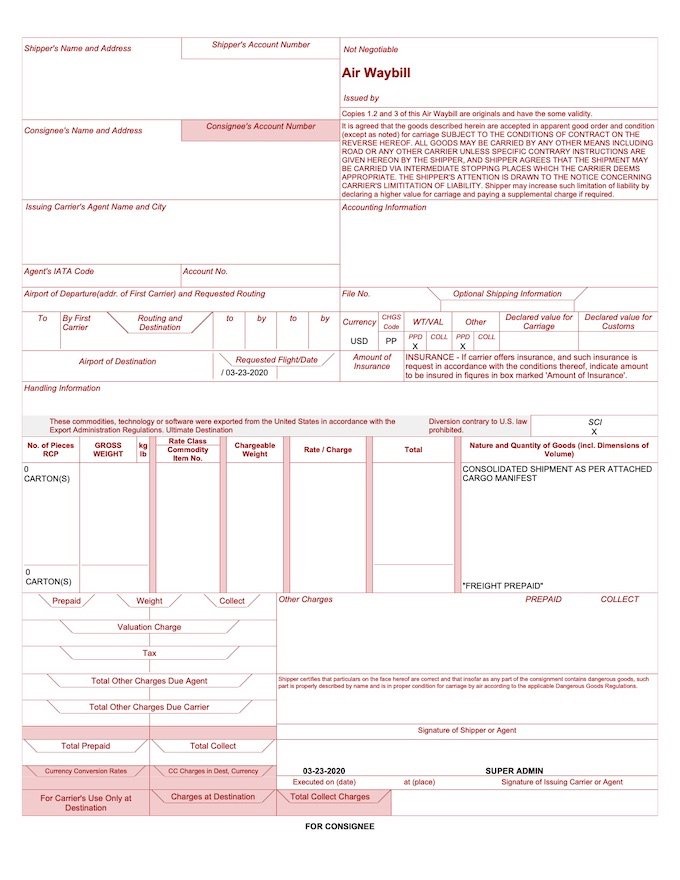 Master Air Waybill Number